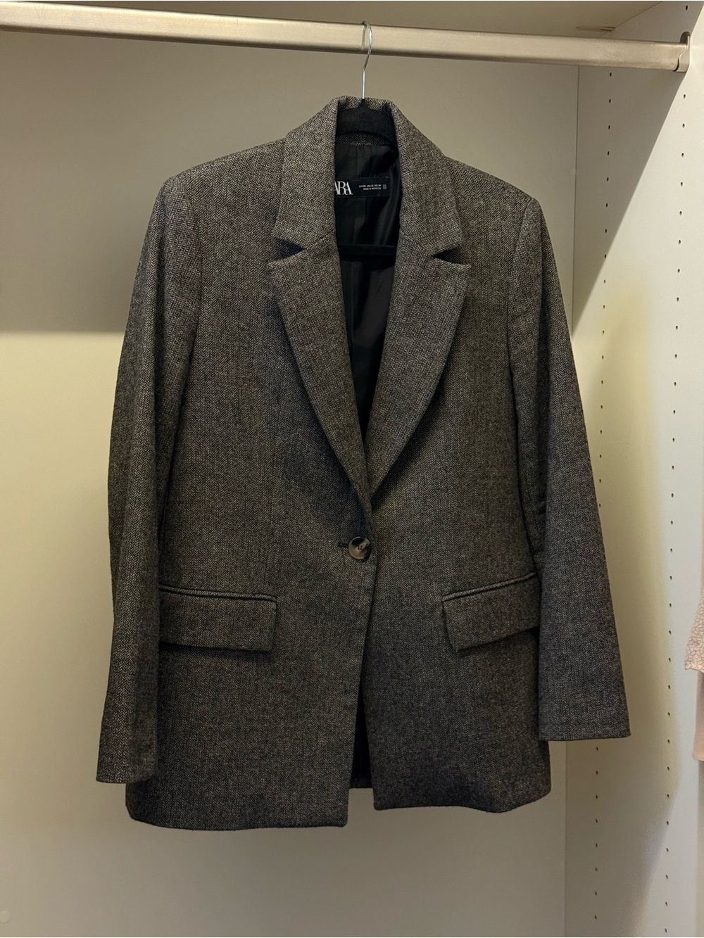 Zara Wool Blend Charcoal Gray Single-Button Blazer